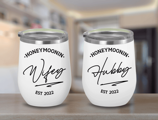 Honeymoonin Wine Tumbler, Mr And Mrs Couples Tumblers For Couple’s Honeymoon Gift, Couples Tumbler, Custom Mr And Mrs Cups For Newly Weds