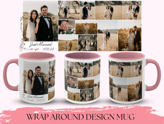 Just Married Mug, Custom Wedding Photo Collage Mug For Newly Weds’ Valentine’s Day Gift, Wedding Collage Mug, Personalized Mug For Wife