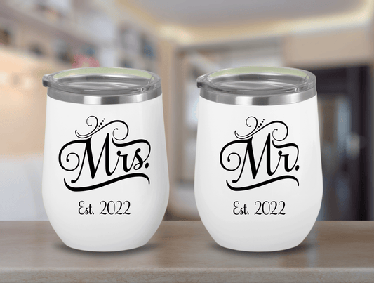 Mr And Mrs Est Wine Tumblers, Mr And Mrs Couples Tumblers For Couple’s Honeymoon Gift, Custom Mr And Mrs Cups For Newly Weds