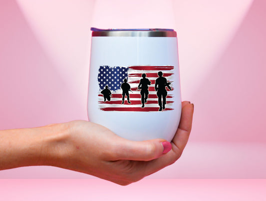 Land Of The Free Wine Tumbler, 4th Of July Wine Tumbler For Patriotic Independence Day Gift, Veterans Tumbler, Military Tumbler, USA Flag