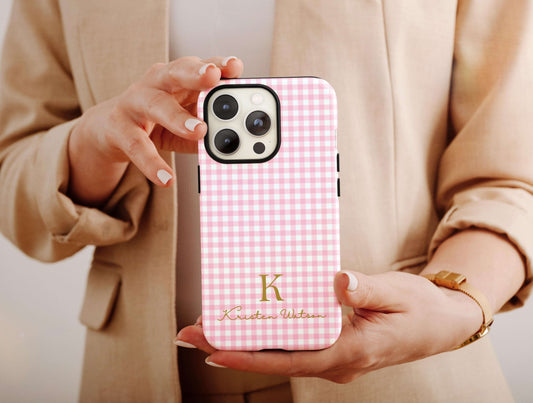 Gingham Phone Case, Checkered Phone Case For Men And Women Birthday Gift, Preppy Phone Case, Initial Phone Case, Name Phone Case For Him/Her