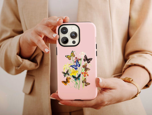 Butterfly Botanical Print Phone Case, Butterfly Cell Phone Case for Women Birthday, Butterfly Case, Floral Phone Case For Butterfly Lovers