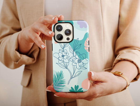 Flower Abstract Phone Case, Kawaii Floral Phone Case For Women Birthday Gift, Wildflower Case, Watercolor Case, Floral Line Art Phone Case