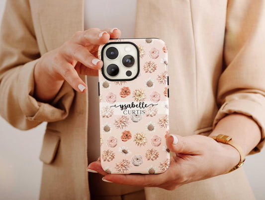 Custom Floral Name Phone Case, Custom Name With Background Phone Case For Women Birthday, Girly Phone Case, Flower Phone Case For Her