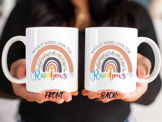 Teacher Gifts, When It Rains Look For Rainbows Mug For Teachers, Rainbow Quote Mug, Teacher Gift, Quote Mug Gift For Women
