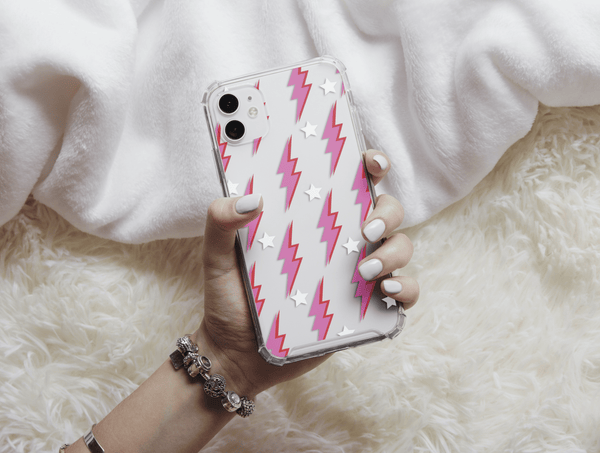 Retro Lightning Bolt Phone Case – Pink Aesthetic Style