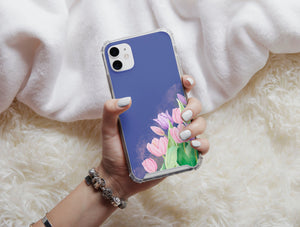 Tulip Flower Phone Case – Watercolor Pink & Lavender Floral Botanical Design