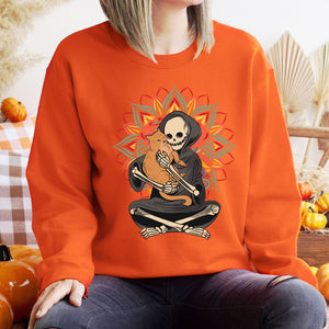 Cat And Skeleton Sweatshirt – Gothic Halloween Cat Crewneck