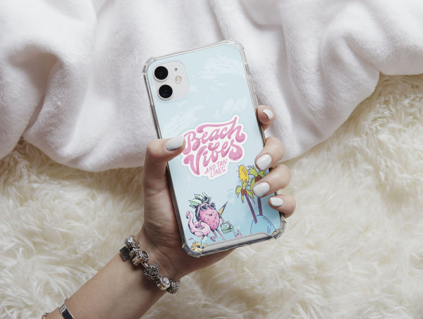 Summer Vibes Phone Case – Cute Beach & Strawberry Design