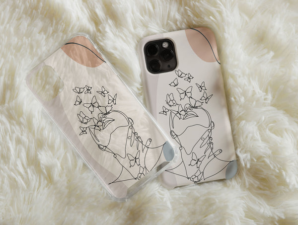 Abstract Butterfly Phone Case – Feminine Woman, Floral & Line Art Design
