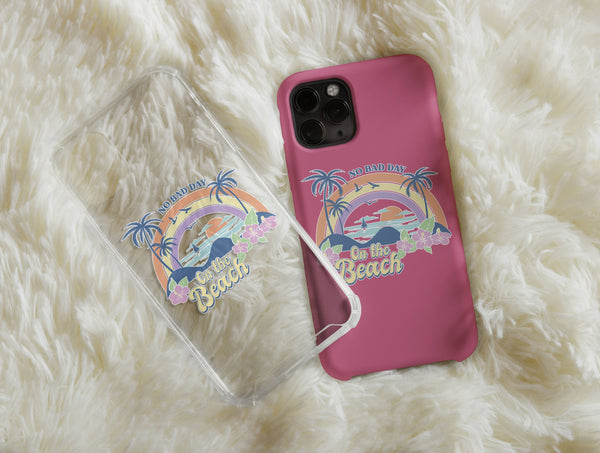 Summer Beach Phone Case – Colorful Retro Tropical Beach Scene