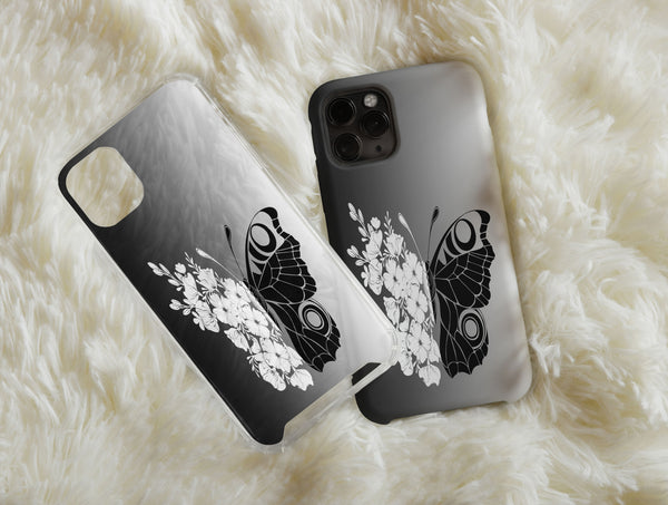 Black White Butterfly Phone Case – Elegant Floral Art Design