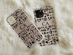 Personalized Leopard Print Phone Case – Custom Initials Heart