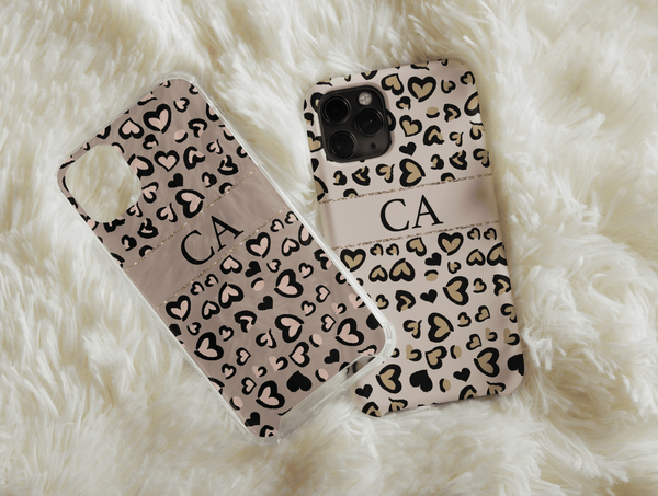 Personalized Leopard Print Phone Case – Custom Initials Heart