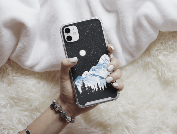 Mountain Night Sky Phone Case – Snowy Peaks & Full Moon Landscape
