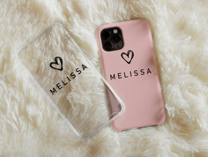 Minimalist Personalized Phone Case – Custom Name & Heart Phone Cover