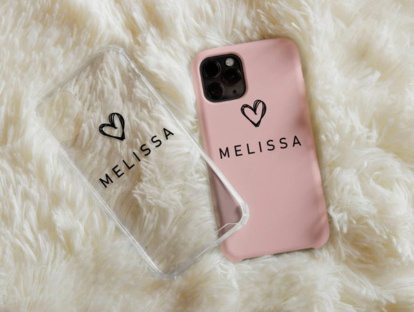 Minimalist Personalized Phone Case – Custom Name & Heart Phone Cover