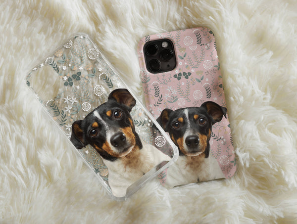 Custom Pet Face Phone Case – Personalized Floral Dog Photo Cover
