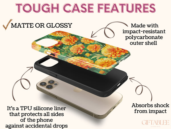 Marigold Flower Phone Case – Watercolor Yellow & Orange Floral Design