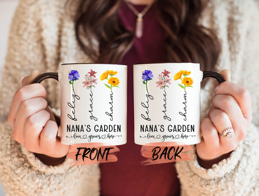 Nana Family Garden Mug, Custom Birth Month Mug For Nana Birthday Gift, Nana Mugs, Customized Family Cup, Nana Coffee Mug For Mother’s Day