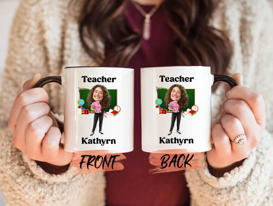 Funny Teacher Mug, Custom Teacher Photo Mug For Her Teacher’s Day, School Teacher Mug, Caricature Mug, Teacher Portrait Mug, Mug For Teacher