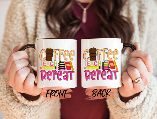 Coffee Teach Repeat Mug, Teacher Mom Mother Gifts For Women Mother’s Day, Teacher Coffee Cup, Mom Coffee Mug, Mug For Teacher Mom For Mother