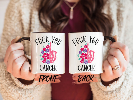 Cancer Fighter Gift Mug, Cancer Survivor Gift For Men And Women Cancer Awareness Month, Chemo Cup, Floral Skeleton Mug For Cancer Patient