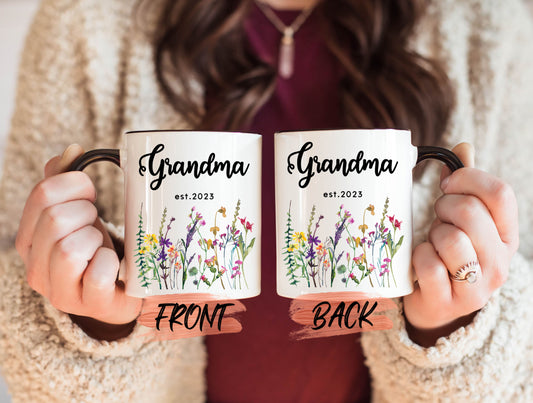Soon To Be Grandma Gift Mug, Grandma Gift Mug For Nonna Mother’s Day, Wildflower Mug, Best Grandma Mug, Custom Grandma Est 2023 For Granny