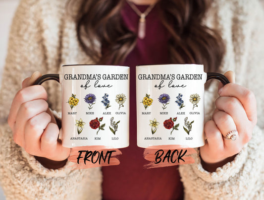 Grandma Gift Mug, Custom Birth Month Flower Mug For Granny Birthday Gift, Grandma Garden Gifts, Grandmas Garden Coffee Mug For Mother’s Day