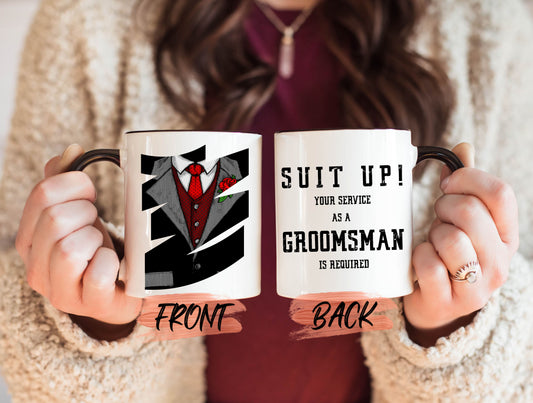 Suit Up, Funny Groomsmen Grooms Wolf Pack Gift Mug For Men Wedding’s Day, Groomsmen Coffee Mug, Groomsmen Gift Mug, Grooms Men Mug For Him