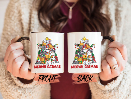 Meowy Catmas Mug, Christmas Coffee Mug For Men And Women, Christmas Cat Mug, Cat Christmas Tree Mug, Winter Mug, Christmas Mug For Cat Lover