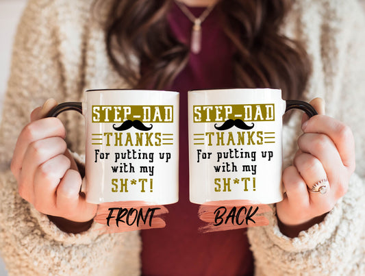 Thanks For Putting Up Mug, Coolest Step Dad Mug For Bonus Dad Fathers Day, Funny Step Dad, Best Bonus Dad Ever, Distressed Step Father Mug
