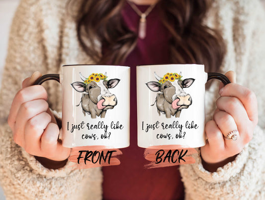 I Just Really Like Cows Mug, Cow Mug For Women Birthday, Sunflower Cow, Cute Cow Mug, Gift For Cow Lover, Cow Coffee Mug For Cow Lovers