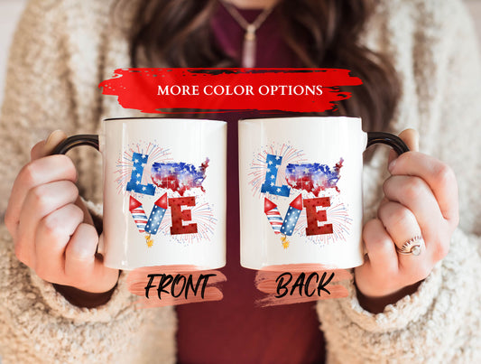 Love America Mug, 4th Of July Mug For Patriotic Independence Day Gift, America Map Mug, Fireworks Mug, Fourth of July Mug, Patriotic Mug