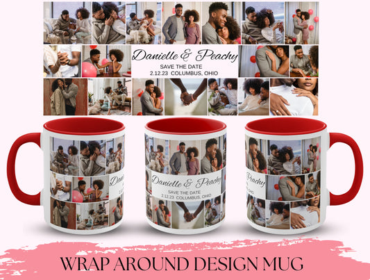 Save The Date Mug, Custom Wedding Photo Collage Mug For Couples’ Wedding Day Announcement, Wedding Date Mug, Custom Wedding Collage Mug