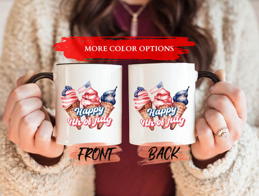 Happy 4th Of July Mug, 4th Of July Mug For Patriotic Independence Day Gift, Ice Cream Mug, American Flag Mug, Patriotic Gift, Fourth Of July