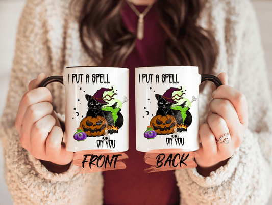 I Put A Spell On You Mug, Black Cat Halloween Mug For Cat Lovers’ Halloween Gift, Black Cat Mug, Halloween Cat Mug, Witch Mug For Cat Lover