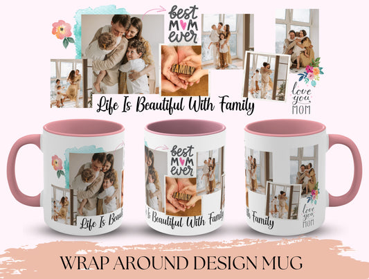 Life Is Beautiful With Family Mug, Mom Customizable Mug Photo Collage For Mother’s Day Gift, Mommy Mug, Picture Collage, Custom Mug, Mum Mug