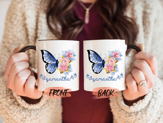 Butterfly Gift, Butterfly With Roses Mug For Butterfly Lovers Birthday, Butterfly Mug, Butterfly Coffee Cup, Butterfly Mug Gift For Women