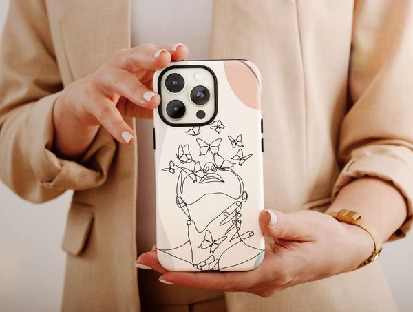 Abstract Butterfly Phone Case – Feminine Woman, Floral & Line Art Design