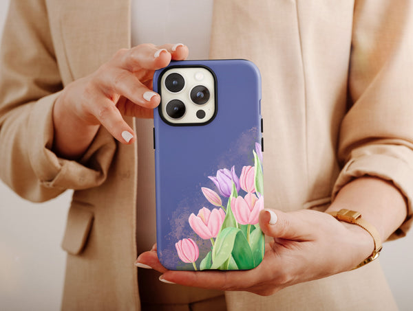 Tulip Flower Phone Case – Watercolor Pink & Lavender Floral Botanical Design