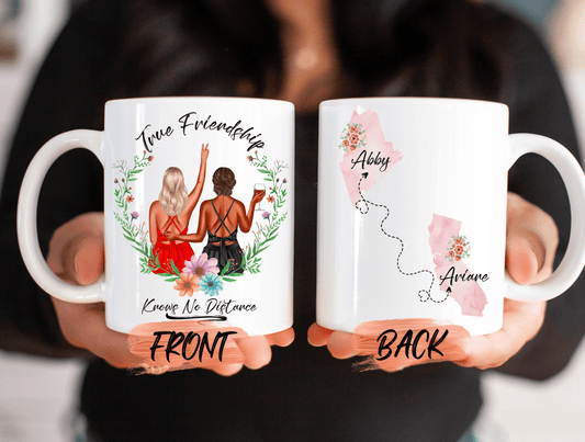 Best Friend Mug, True Friendship Knows No Distance Mug For Best Long Distance Friends’ Birthday Gift, Moving Away Gift For Best Friends