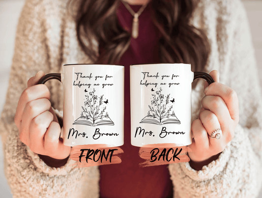 Thank You For Helping Me Grow Mug, Thank You Teacher Mug For Teachers’ Christmas Gift, Teacher Coffee Cup, Custom Teacher Mug For Teachers