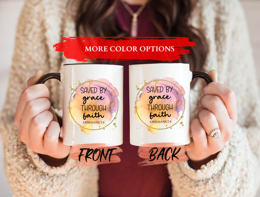 Saved By Grace Through Faith Mug, Mom Scripture Mug For Mother’s Day Gift, Ephesians 2:8 Mug, Scripture Coffee Mug, Hebrew Scripture Gift