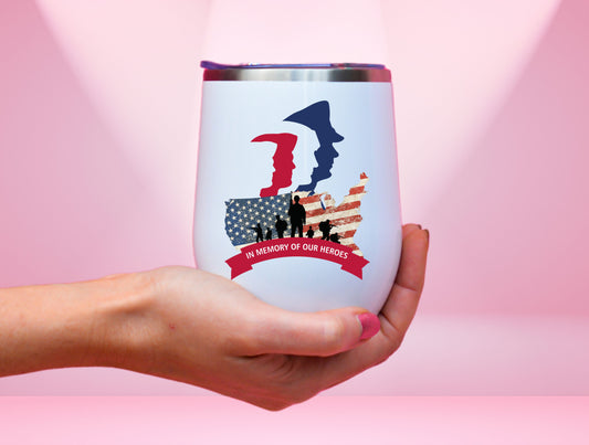 In Memory Wine Tumbler, 4th Of July American History For Patriot Independence Day, USA Flag Tumbler, Freedom Tumbler, America Flag Tumbler