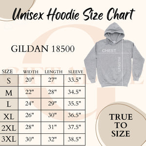 The image is a size chart for a GILDA 1800 hoodie. It provides measurements for different sizes, including S, M, L, XS, 2XL, and 3XL. The chart includes a labeled table with the size on the left and the corresponding measurements on the right. The chart also includes a labeled circle with the text "TRUE TO SIZE" indicating the correct size for the hoodie.