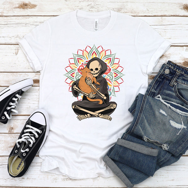Cat And Skeleton Shirt – Gothic Halloween Graphic Tee