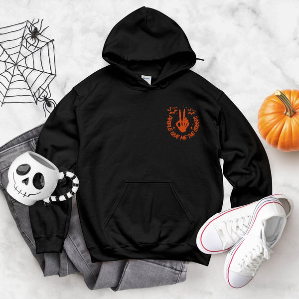 People Give Me The Creeps Hoodie – Skeleton Peace Sign Halloween Hoodie