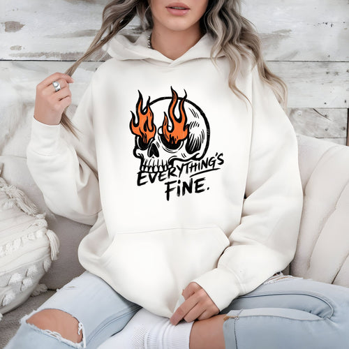 Everything’s Fine (Just Kidding) – Flaming Skull Hoodie for Burnout Vibes