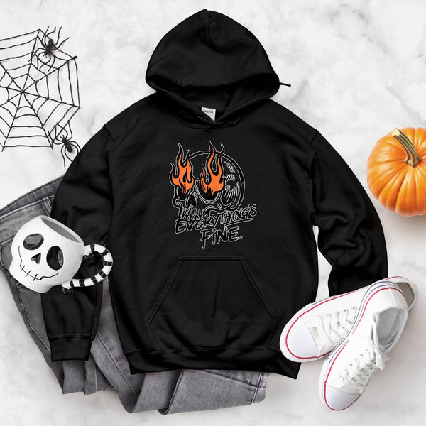 Everything’s Fine (Just Kidding) – Flaming Skull Hoodie for Burnout Vibes